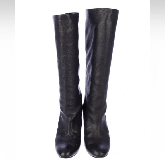 Chloé Knee High Black Leather Heeled Boots